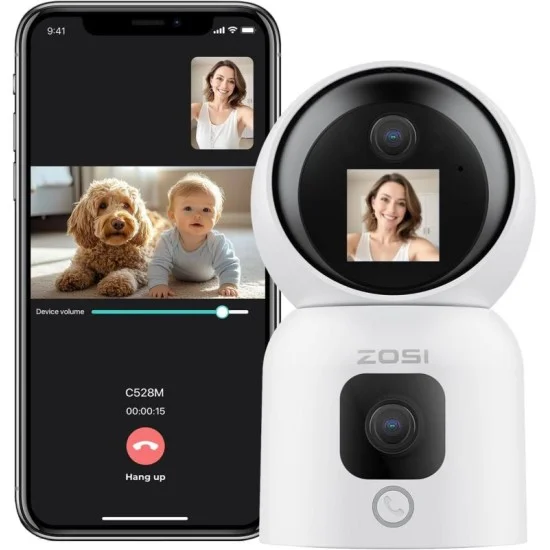 Zosi Indoor Pt Camera With Screen,Dual Lens 3Mp+3Mp - White